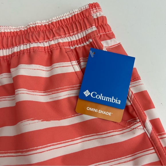 Columbia Omni-Shade NWT 3” Inseam Coral Striped Running Shorts - Picture 2 of 6